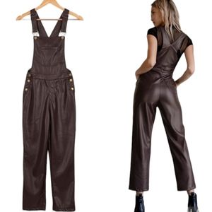 Lulus Modern Charm Vegan Leather Overalls Plum Purple Sz XS